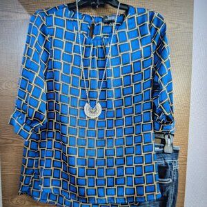 SIZE M THE LIMITED Royal Blue Mid Sleeve Checked Blouse INVPV11